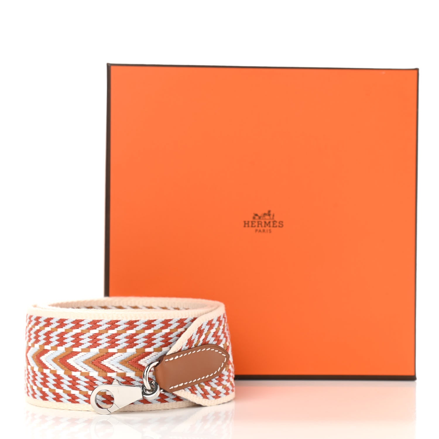 Hermes Toile Swift 50mm Sangle Cavale Shoulder Strap Cornaline White Gold 6 of 6