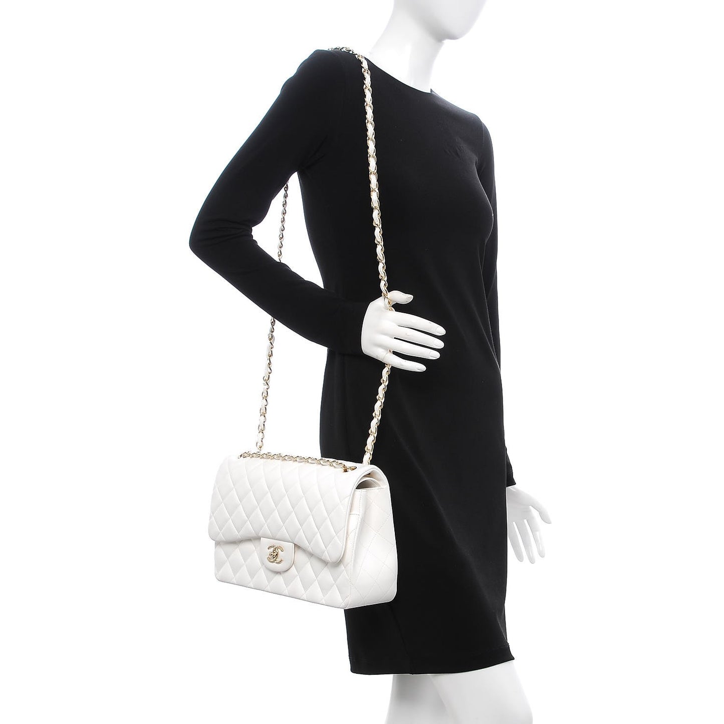 Lambskin Quilted Jumbo Double Flap White