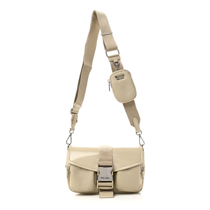 Prada Re-Nylon Spazzolato Double Pocket Buckle Shoulder Bag Deserto 1 of 10