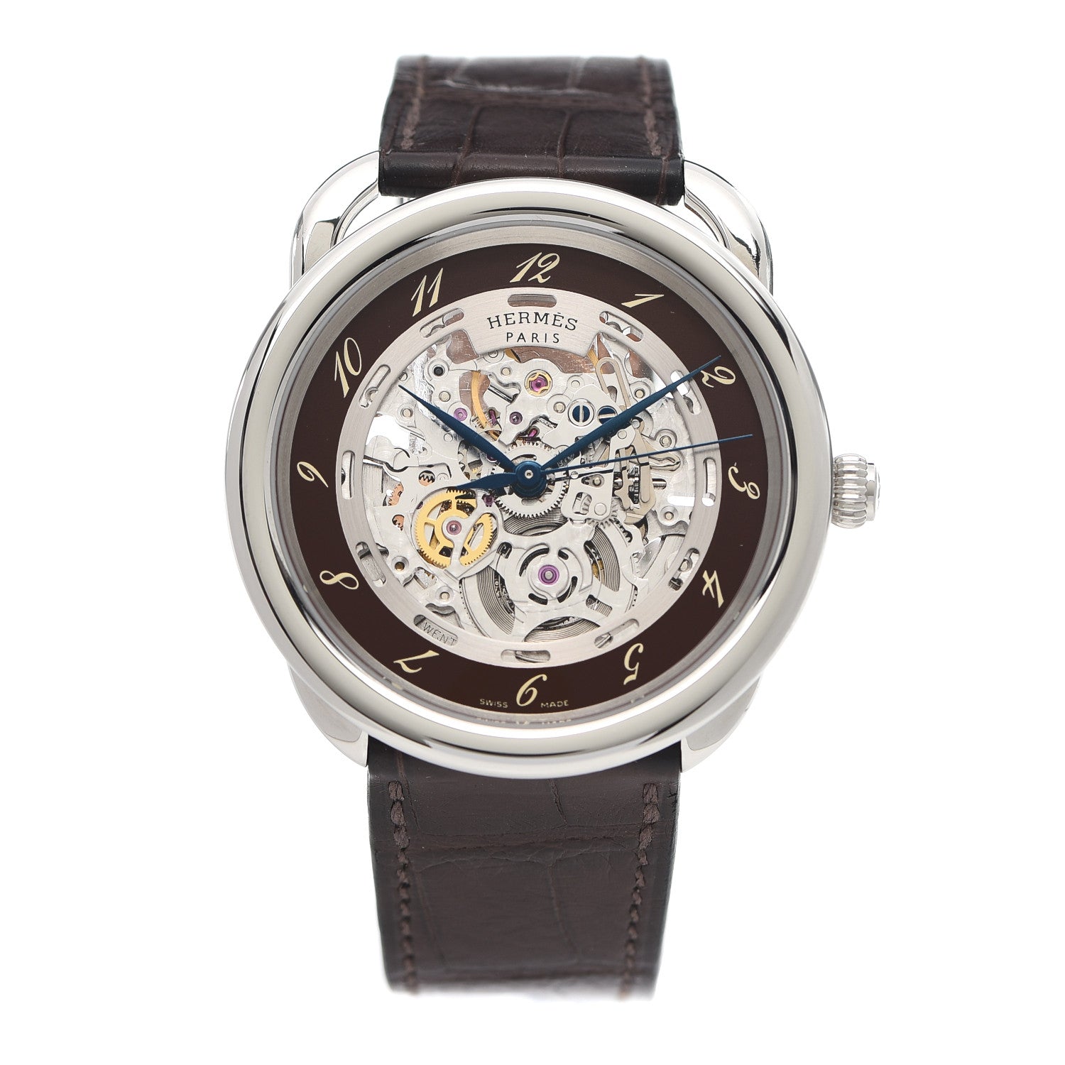 Hermes Stainless Steel Alligator 41mm Arceau Squelette Automatic Watch Havane 1 of 6