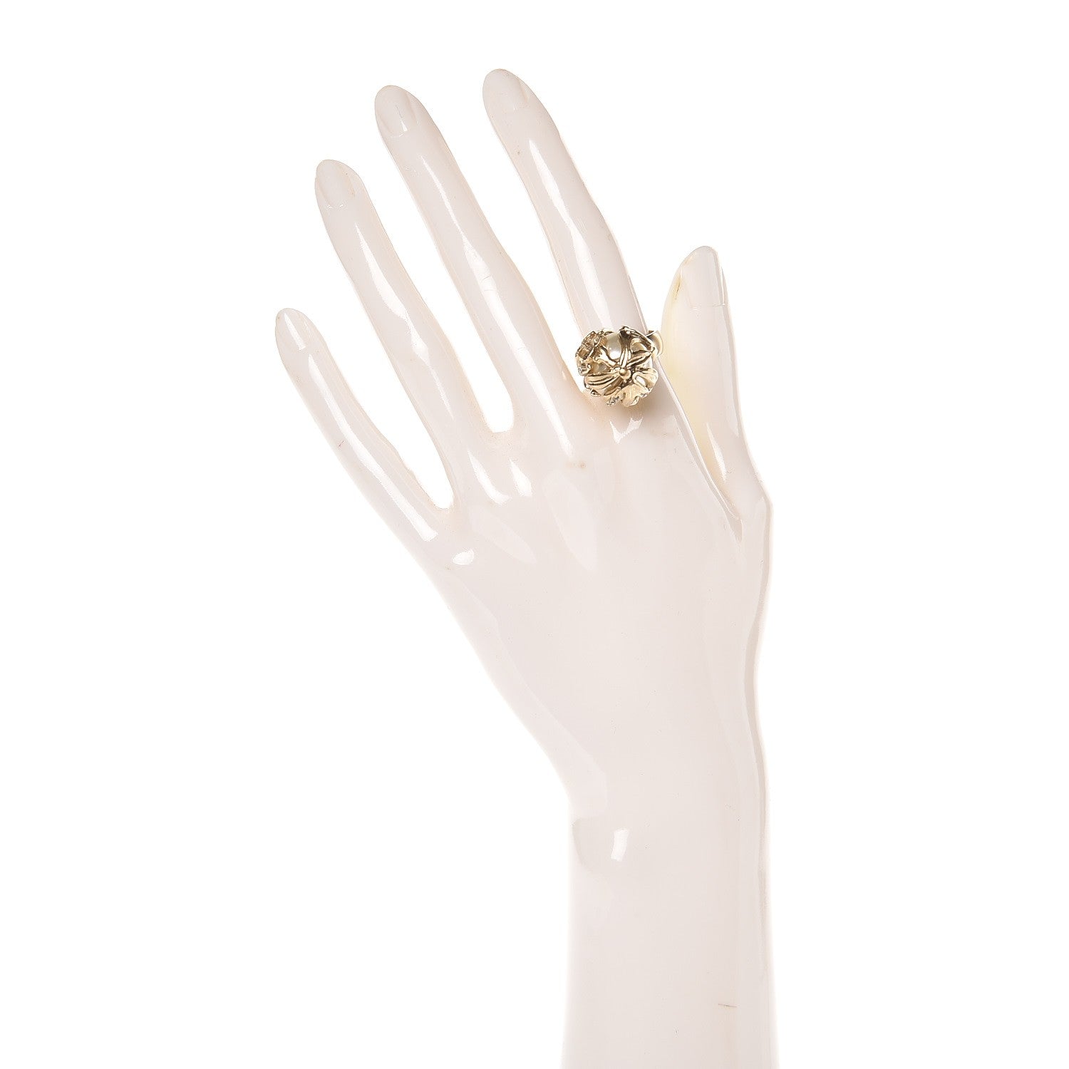 Chanel Pearl Crystal CC Ring Gold 6.5 2 of 6