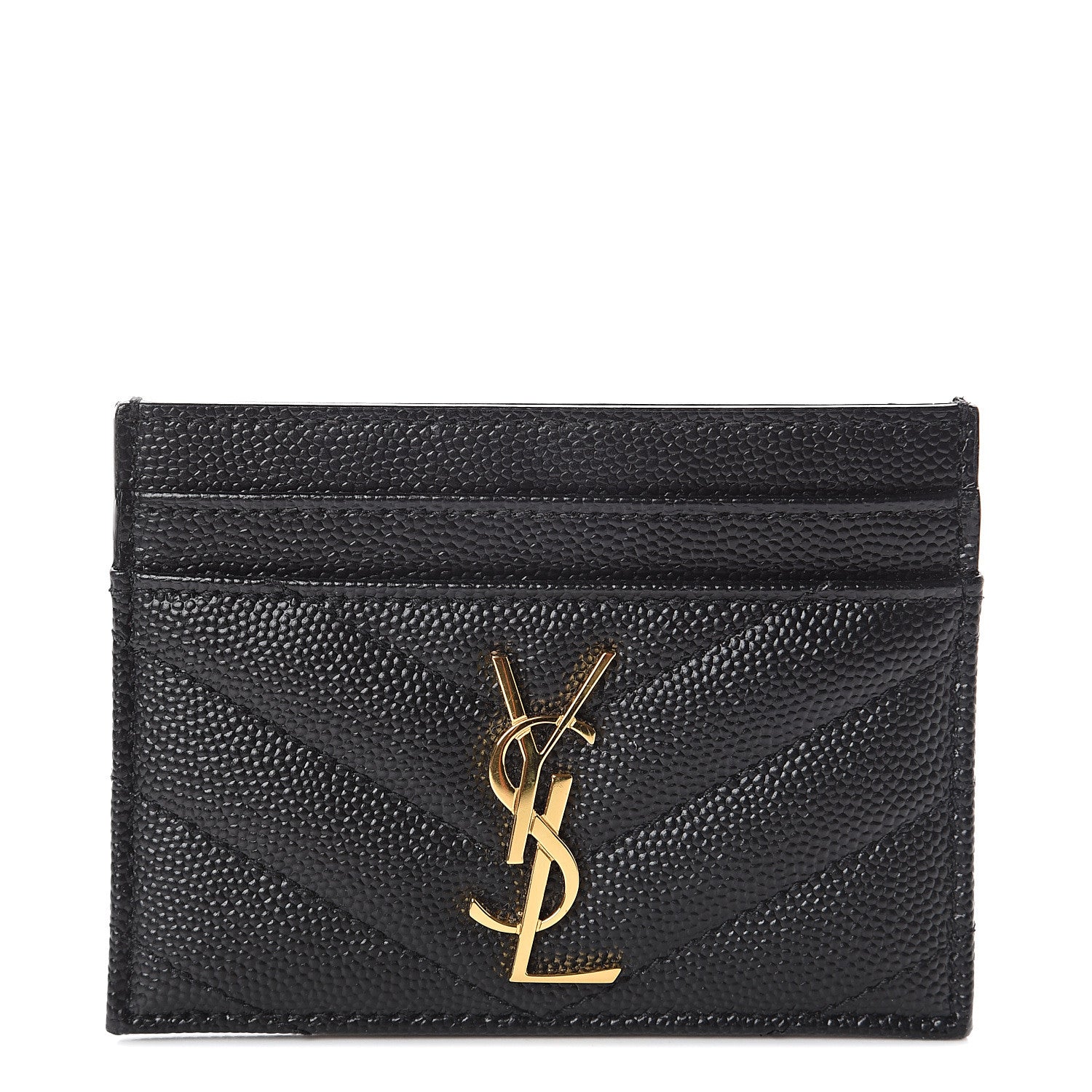 Saint Laurent Grain De Poudre Matelasse Chevron Monogram Credit Card Case Black 1 of 5