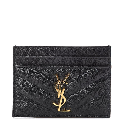Saint Laurent Grain De Poudre Matelasse Chevron Monogram Credit Card Case Black 1 of 5