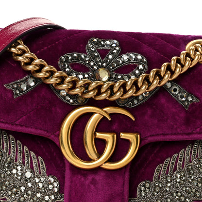 Gucci Velvet Matelasse Embroidered Mini GG Marmont Shoulder Bag Bordeaux 9 of 11