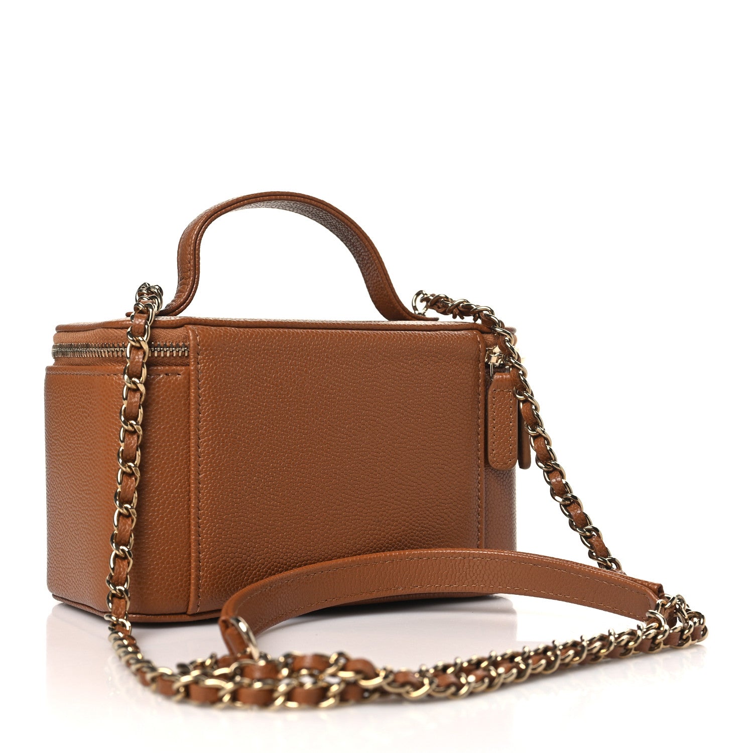 Chanel Caviar Quilted Top Handle Pocket Vanity Case Camel 3 of 11