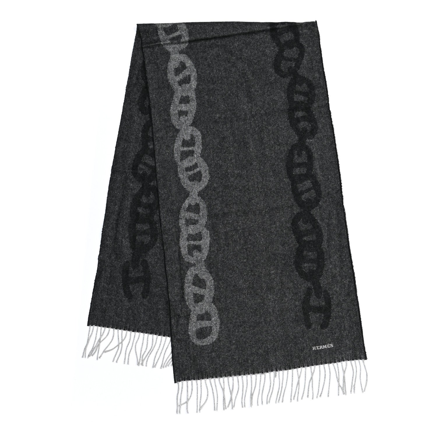Hermes Cashmere Crazy Chain Muffler Anthracite Flanelle 2 of 4