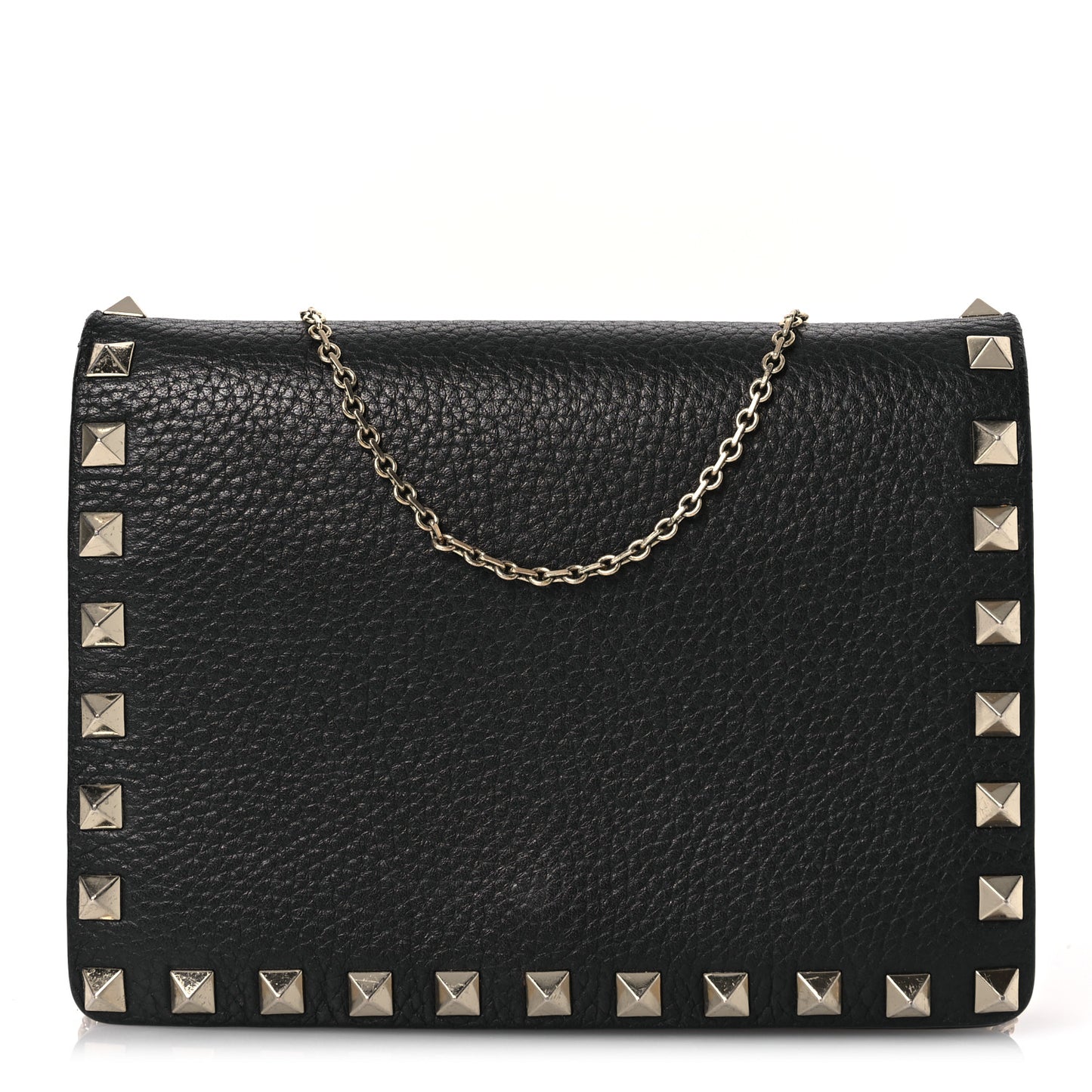 Pebbled Calfskin Rockstud Wallet On Chain Black