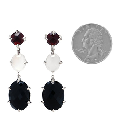 David Yurman Sterling Silver Garnet Quartz Onyx Chatelaine Triple Drop Earrings 2 of 4