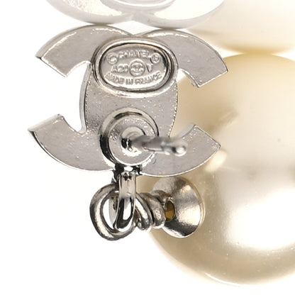 Chanel Crystal Pearl CC Drop Earrings Silver Pearly White 4 of 4