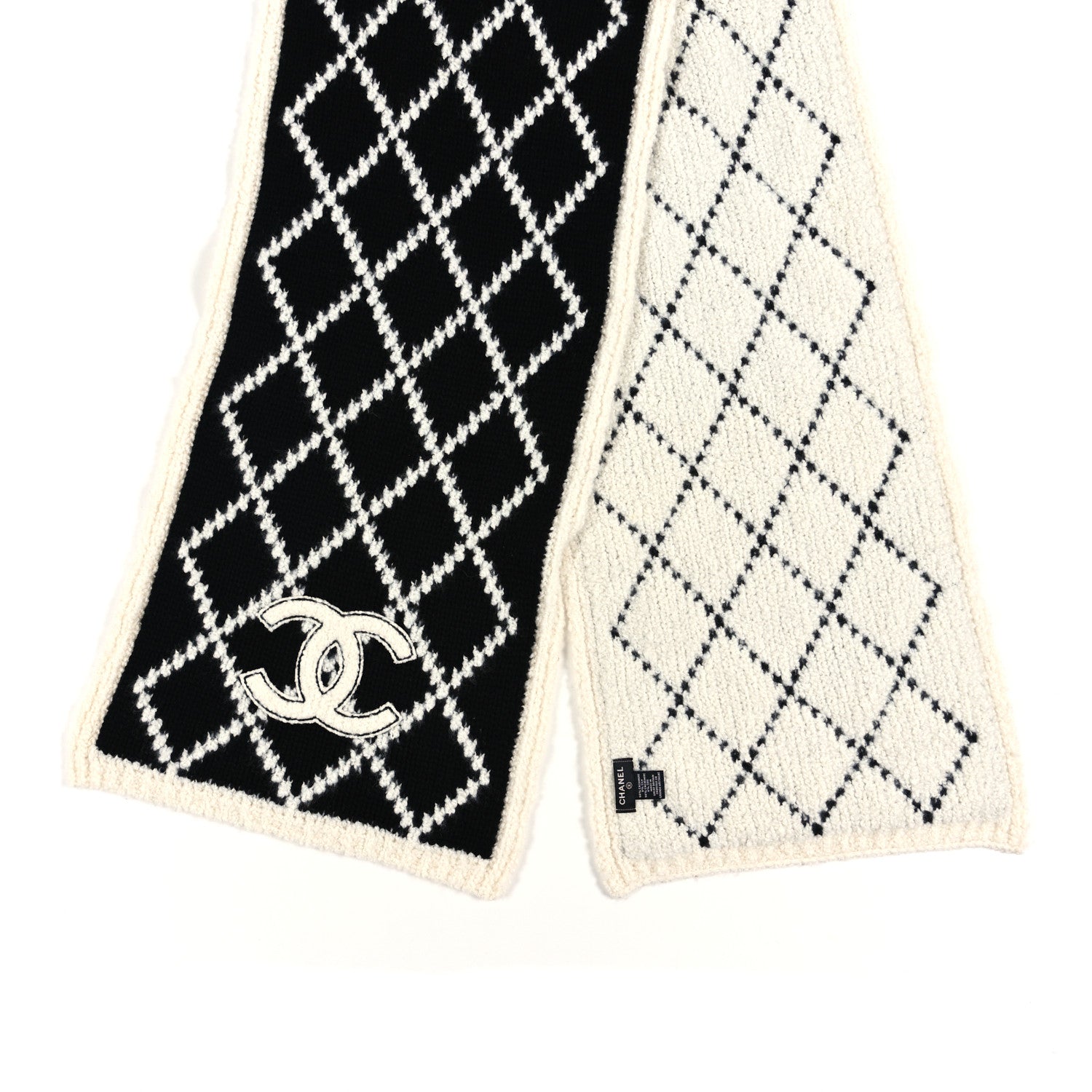 Chanel Cashmere Silk Quilted CC Scarf Black White 2 of 3