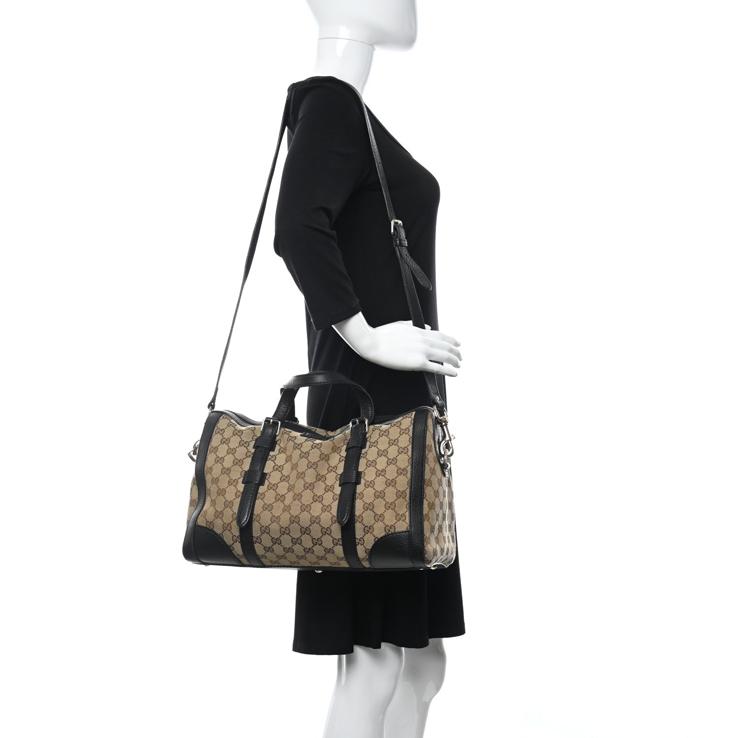 Gucci Monogram Cellarius Calfskin Large Boston Beige Ebony Black 2 of 13