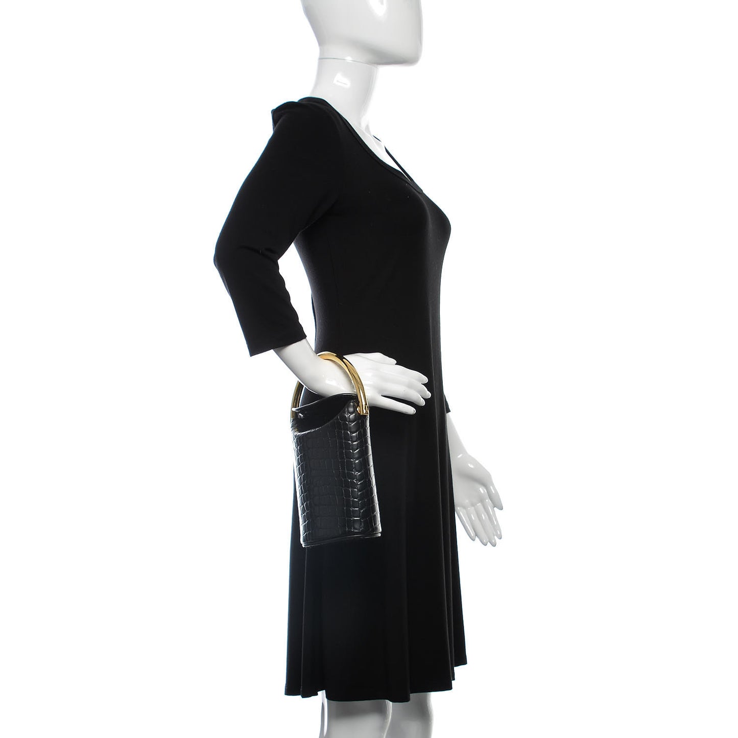 Embossed Crocodile Effect Bucket Bag Black