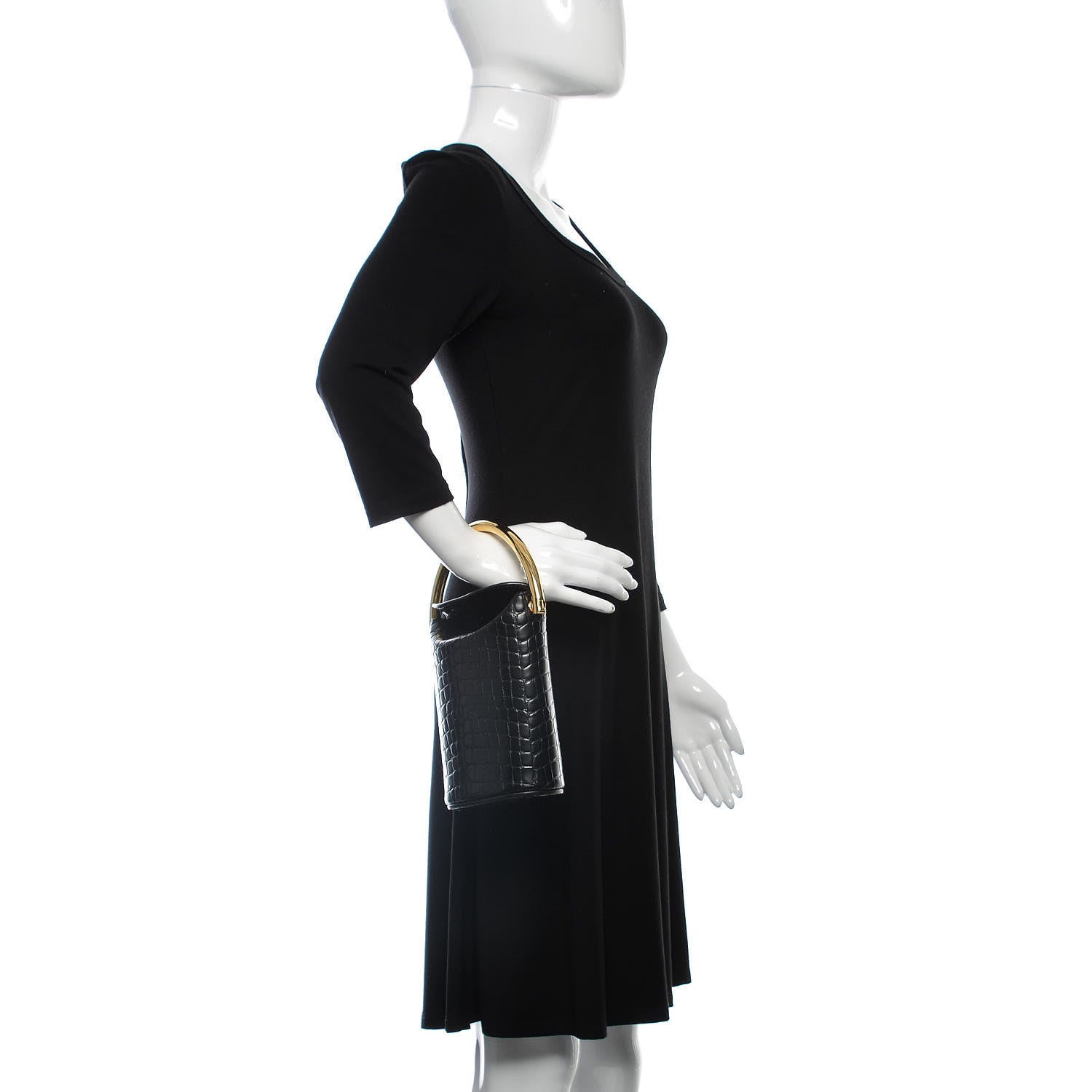 Stella McCartney Embossed Crocodile Effect Bucket Bag Black 2 of 10