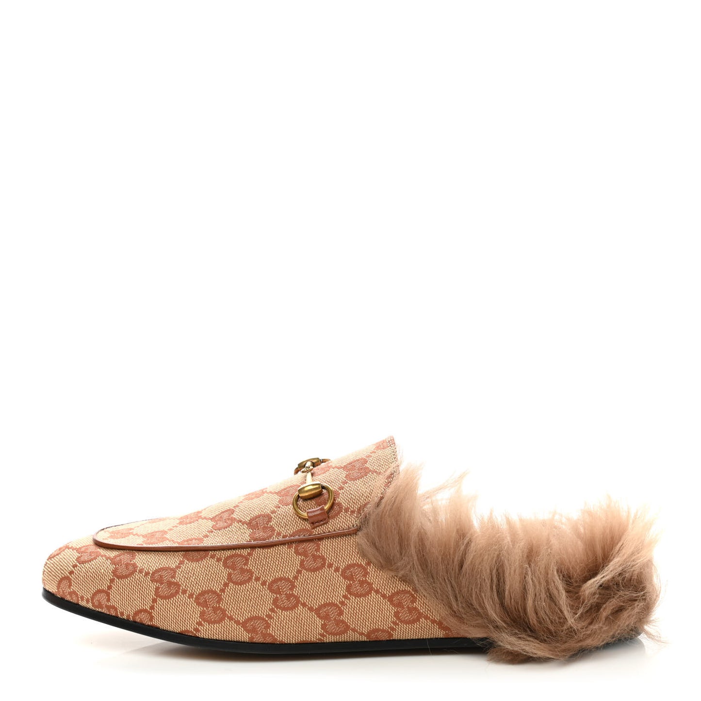 GG Monogram Fur Womens Princetown Slippers 40 Beige Ruggine Rust