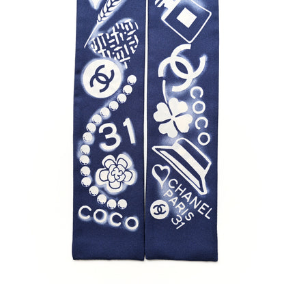 Chanel Silk Clover CC Slim Bandeau Scarf Navy White 2 of 3