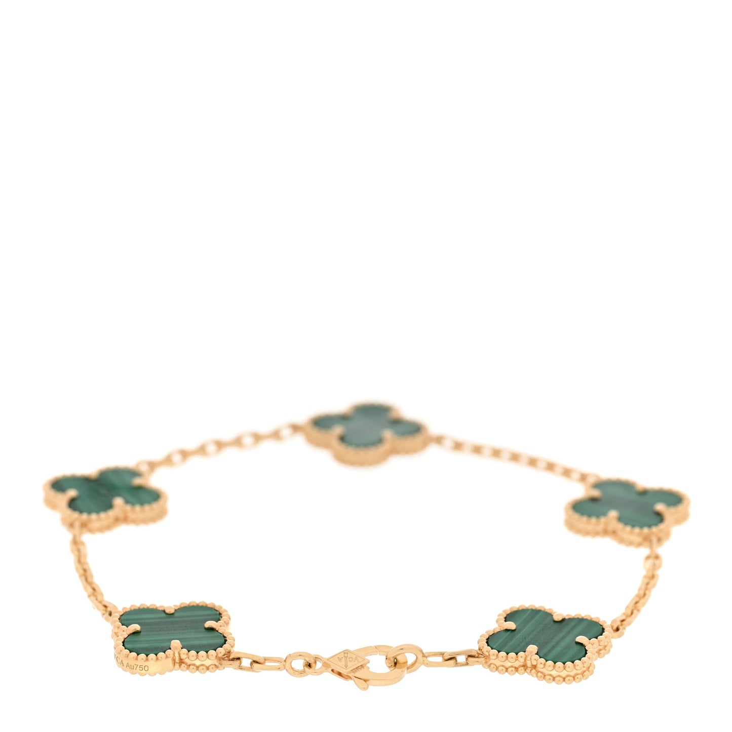 18K Yellow Gold Malachite 5 Motifs Vintage Alhambra Bracelet