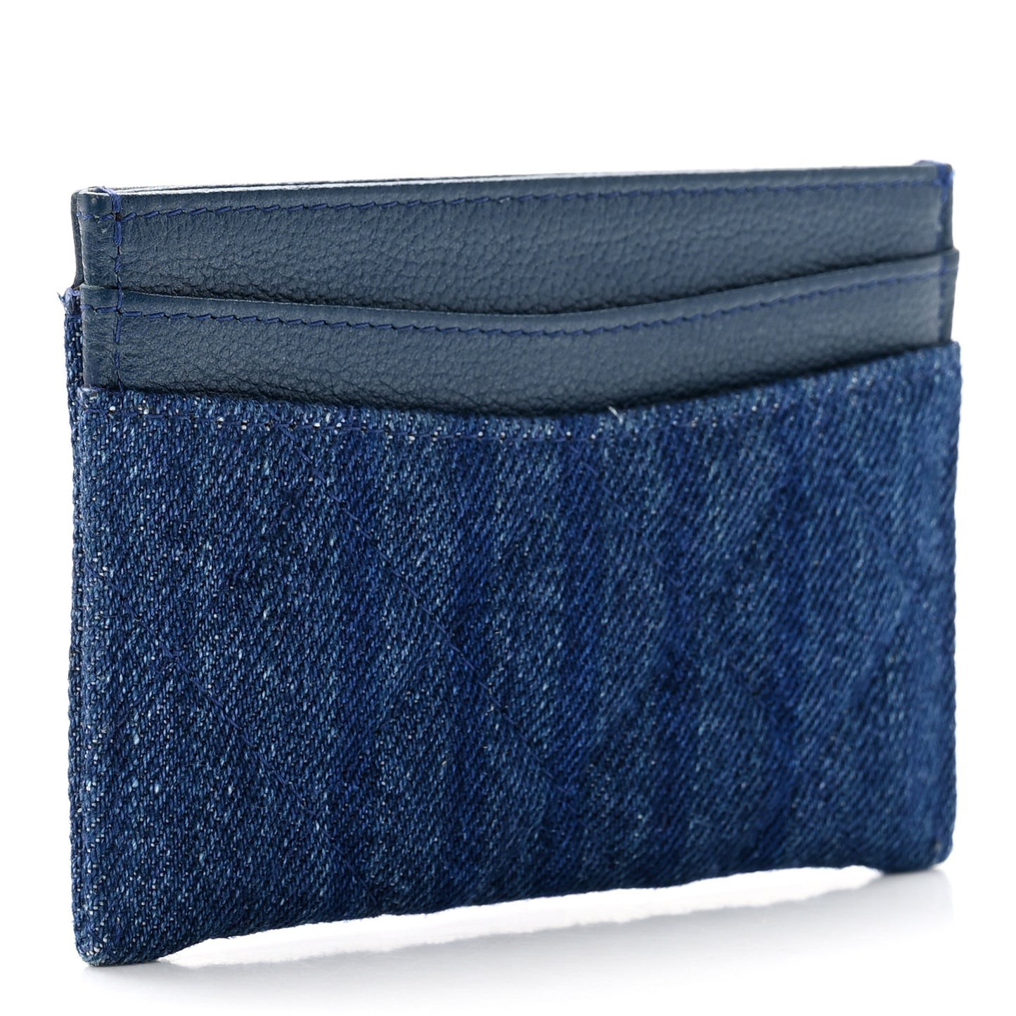 Denim Goatskin Quilted Card Holder Blue