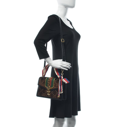 Gucci Velvet GG Monogram Web Small Sylvie Shoulder Bag Brown Black Oro Vecchio 2 of 7