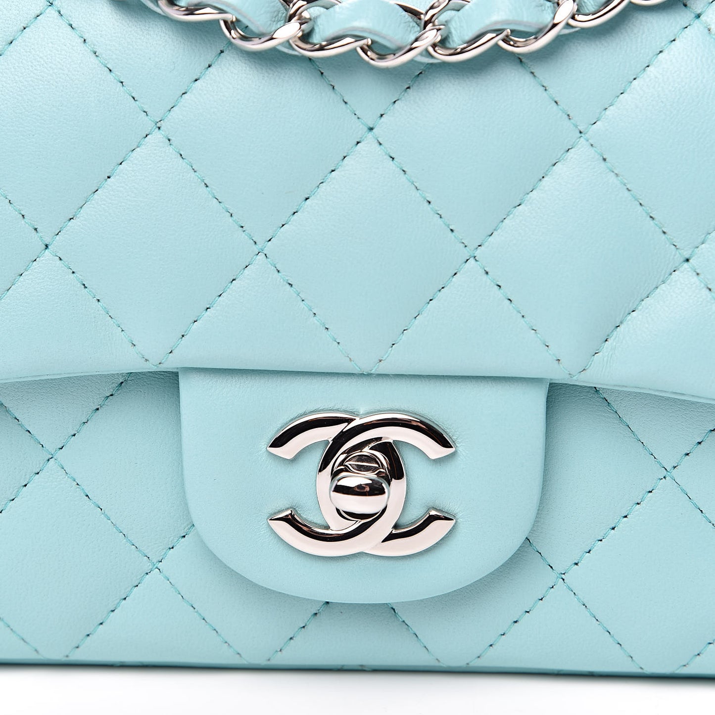 Lambskin Quilted Mini Rectangular Flap Light Blue