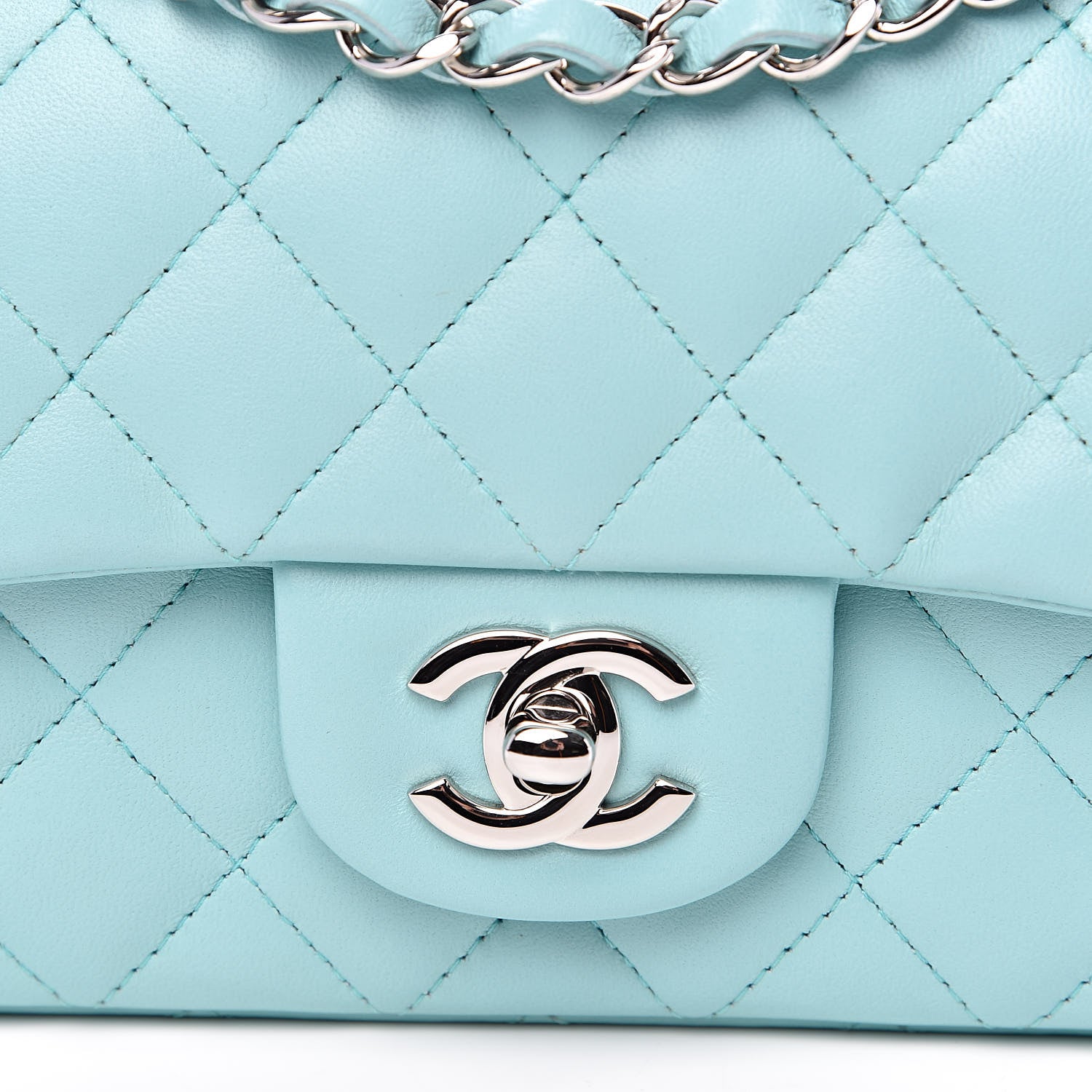 Chanel Lambskin Quilted Mini Rectangular Flap Light Blue 10 of 11