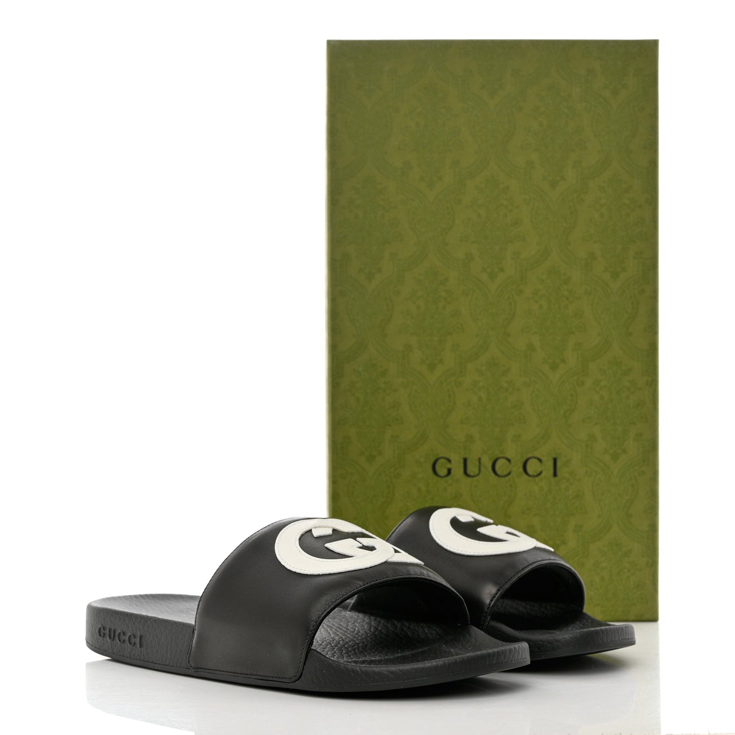 Nappa Miro Soft Calfskin Interlocking G Mens Slide Sandals 9 Black White
