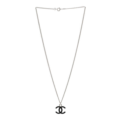 Chanel Enamel CC Pendant Necklace Black Silver 3 of 5