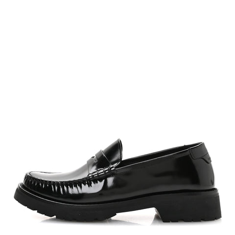 Glazed Calfskin Chunky Le Loafer Penny Slippers 38 Black