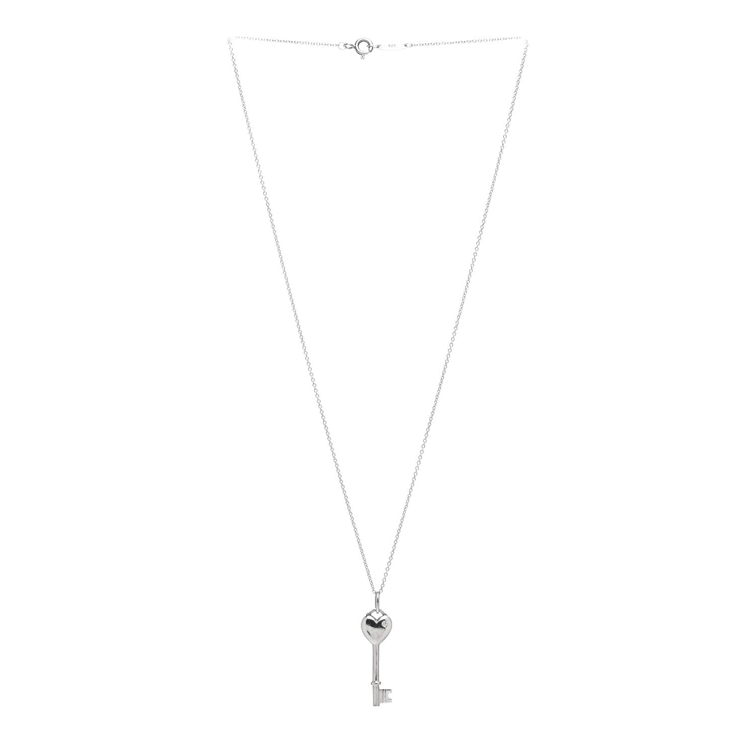 Tiffany Sterling Silver Diamond Heart Key Pendant Necklace 3 of 4