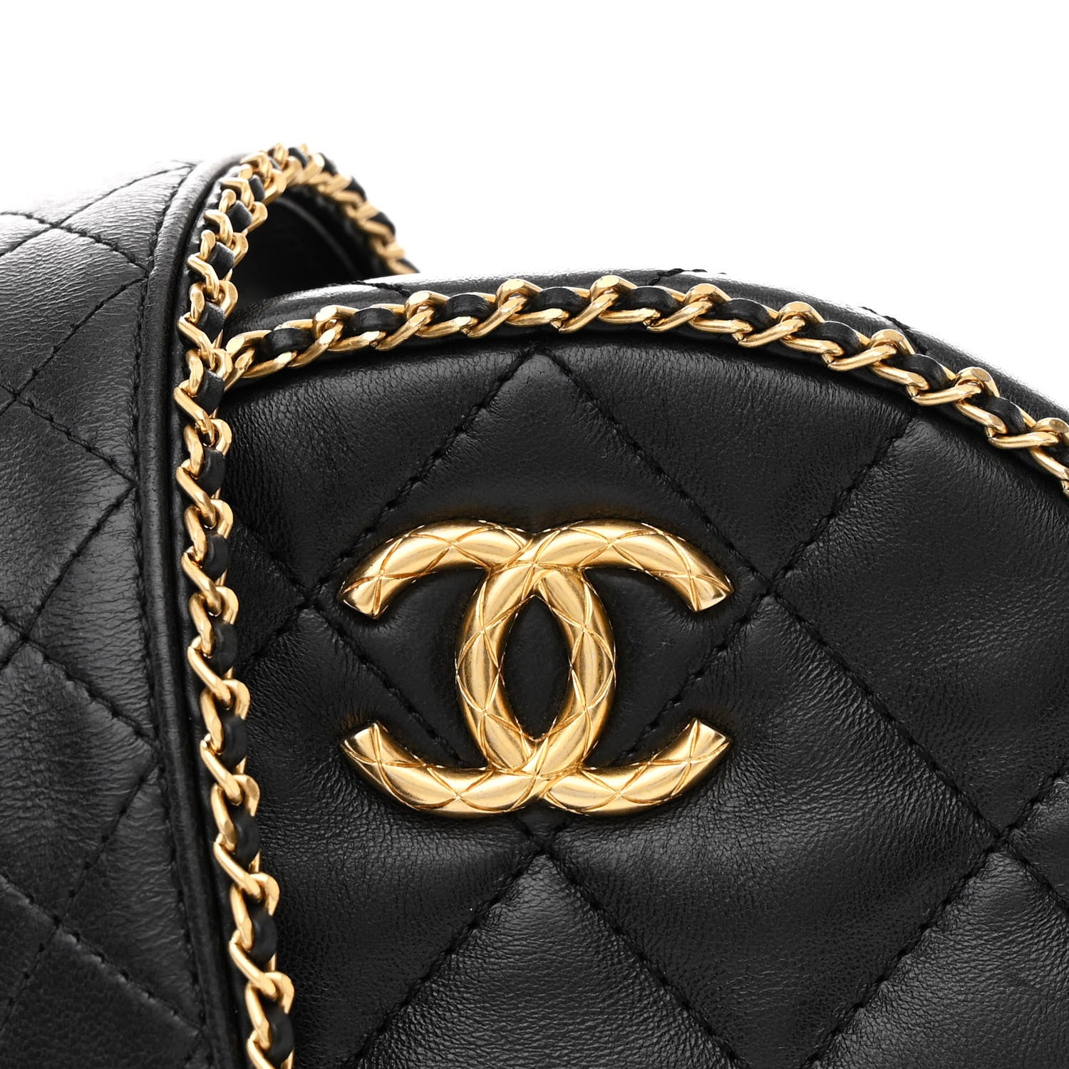 Chanel Lambskin Quilted Chain CC Round Clutch With Chain Black 8 of 10