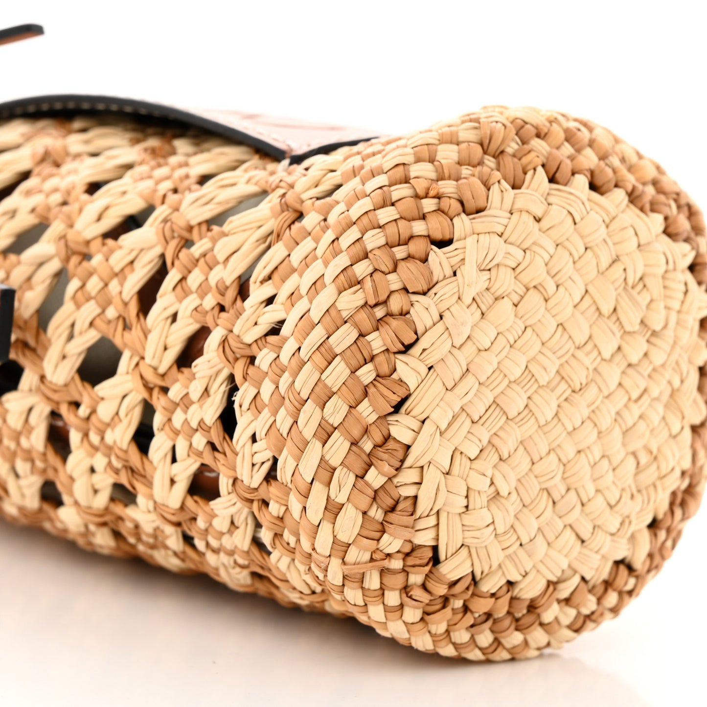 Calfskin Raffia Paula's Ibiza Pocket Bucket Bag Natural Tan