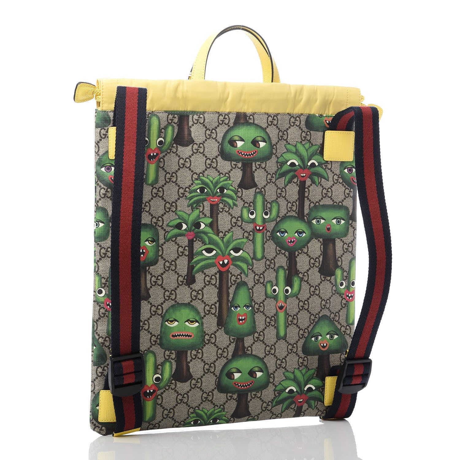 Gucci Soft GG Supreme Monogram Smiling Plants Childrens Drawstring Backpack Beige Ebony Multicolor Crop 2 of 8