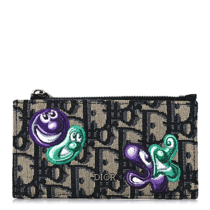 Christian Dior X KENNY SCHARF Oblique Canvas Embroidered Zip Card Holder Charcoal 1 of 10
