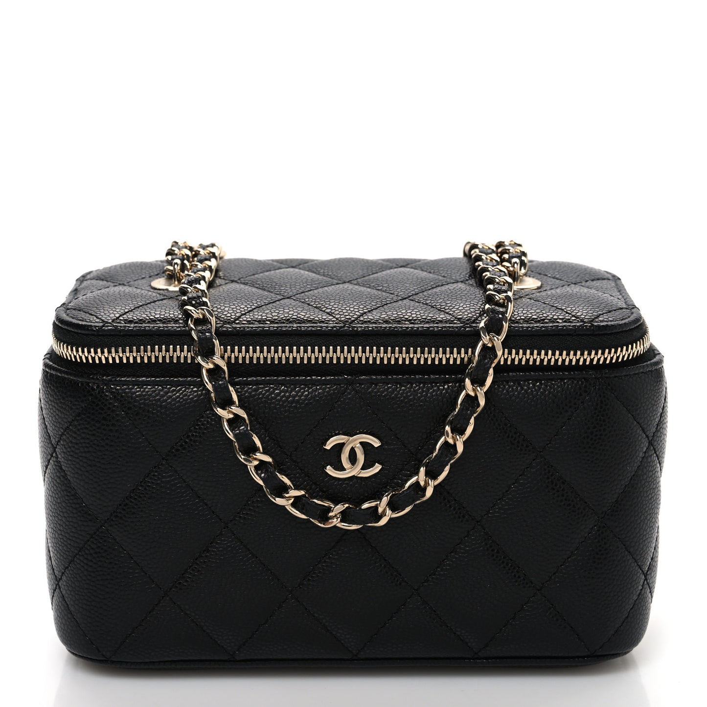 Caviar Quilted Small Vanity Case With Chain Black