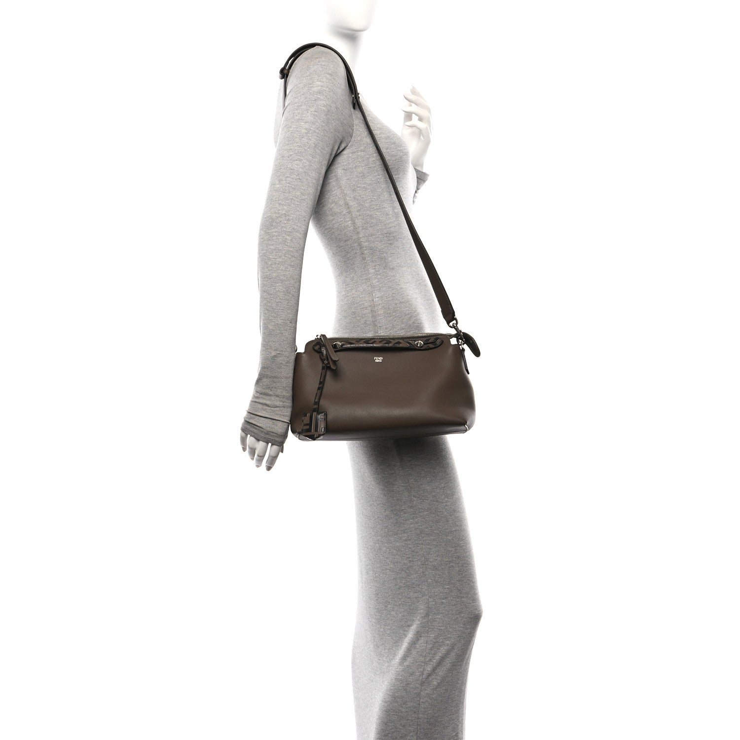 Fendi Vitello Dolce Bi-Color FF 1974 Embossed Medium By The Way Boston Bag Maya Black 2 of 11