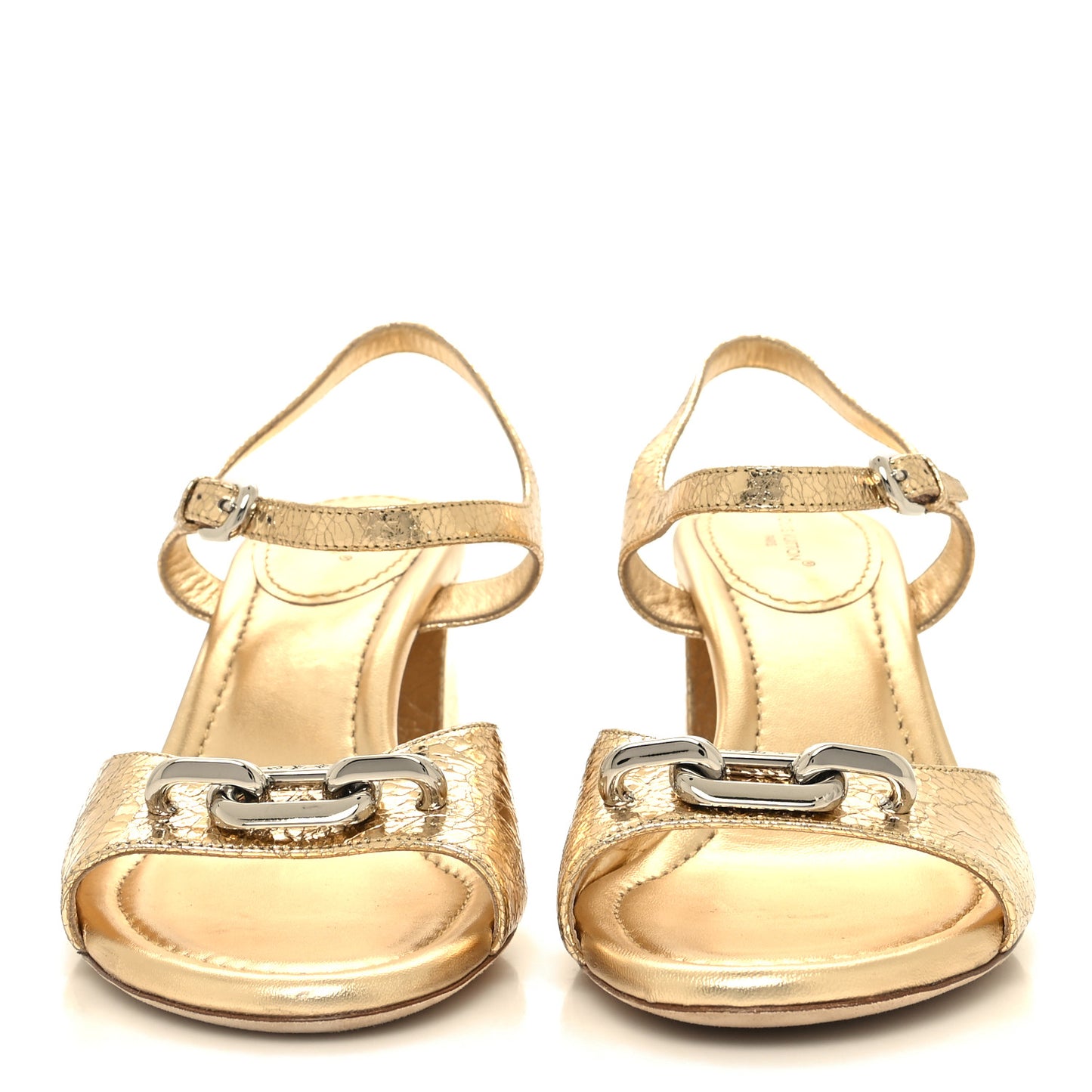 Metallic Crinkled Calfskin LV Edge Sandals 39 Gold