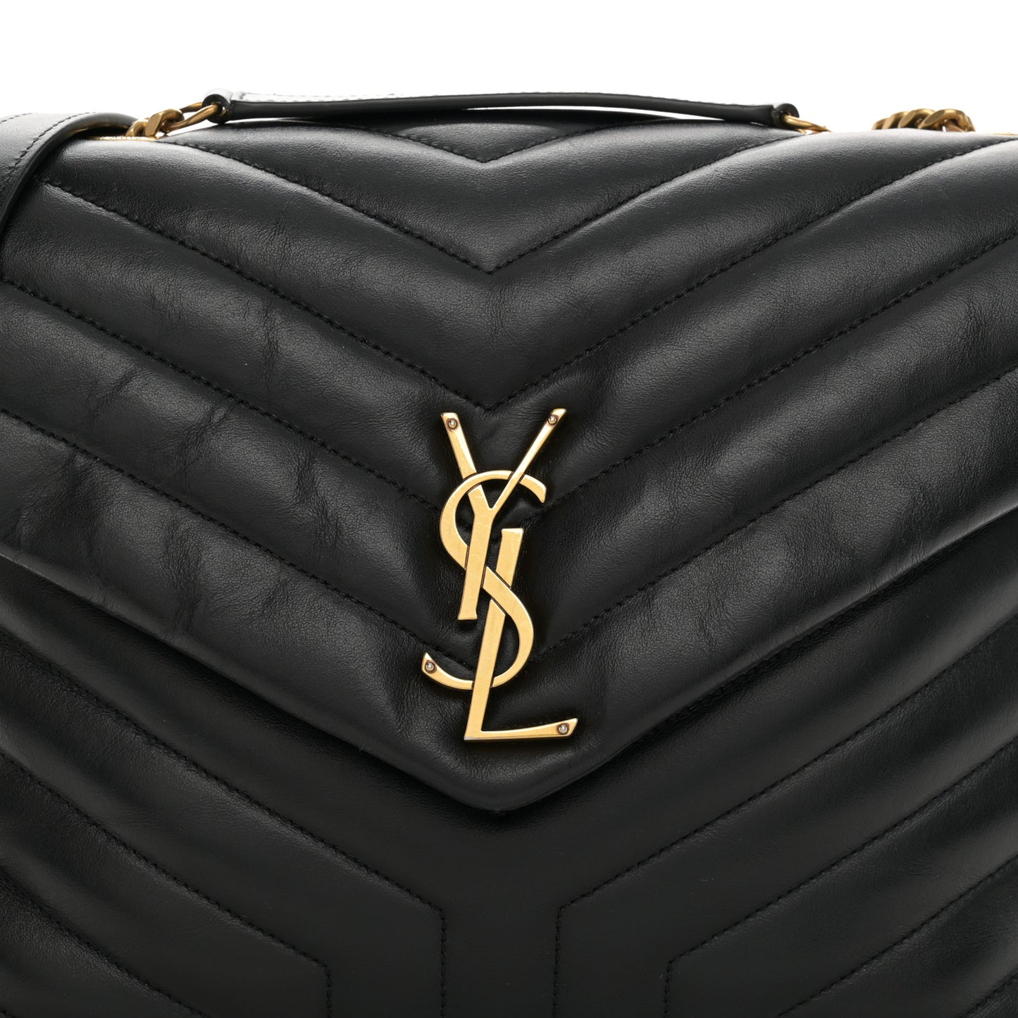 Calfskin Y Quilted Monogram Medium Loulou Chain Satchel Black