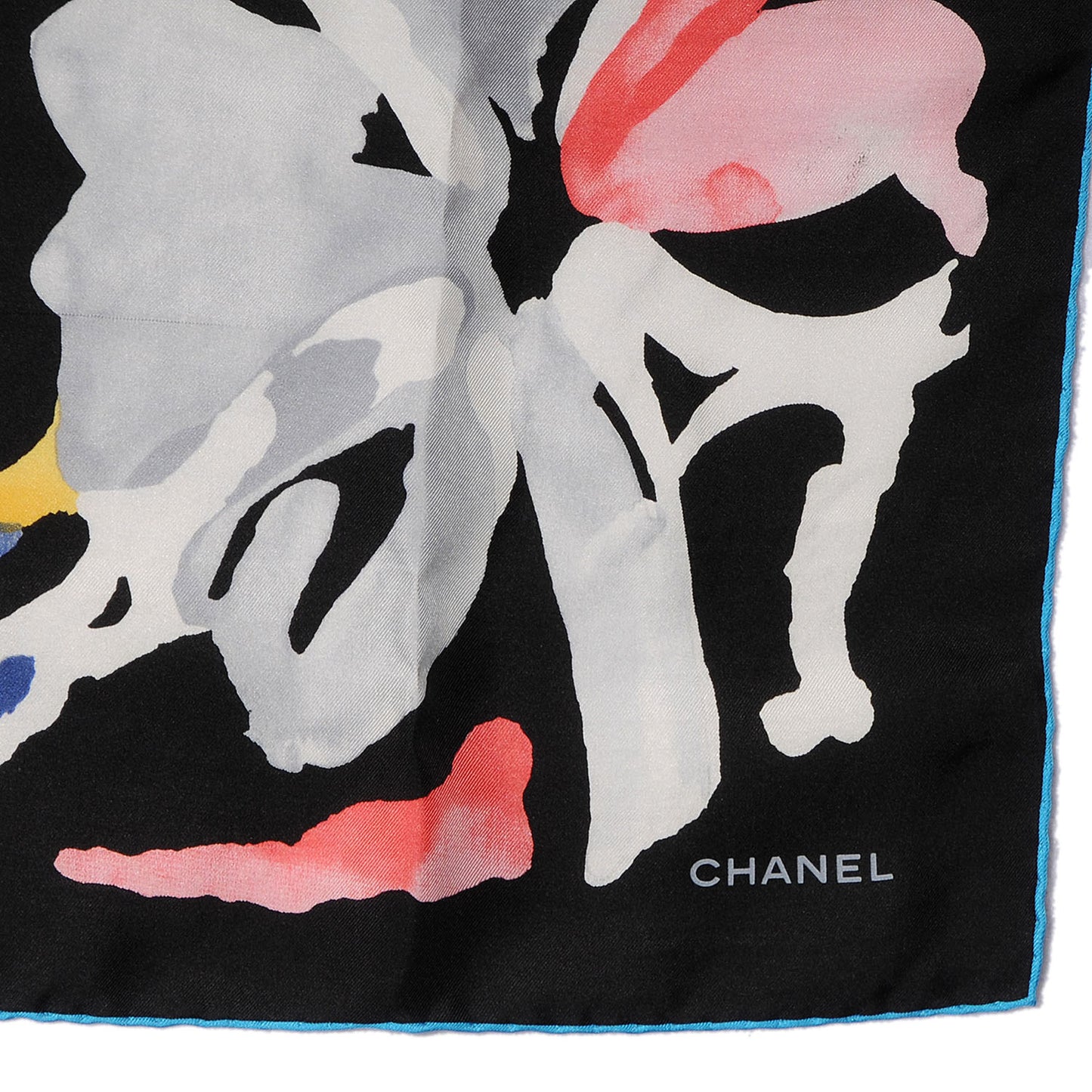 Silk CC Watercolor Camellia Flower Scarf Black