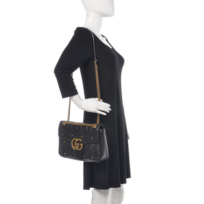 Gucci Calfskin Matelasse Studded Medium GG Marmont Shoulder Bag Black 2 of 10