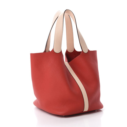 Hermes Taurillon Clemence Swift Eclat Picotin Lock 26 GM Rouge Tomate Rose Eglantine 3 of 10
