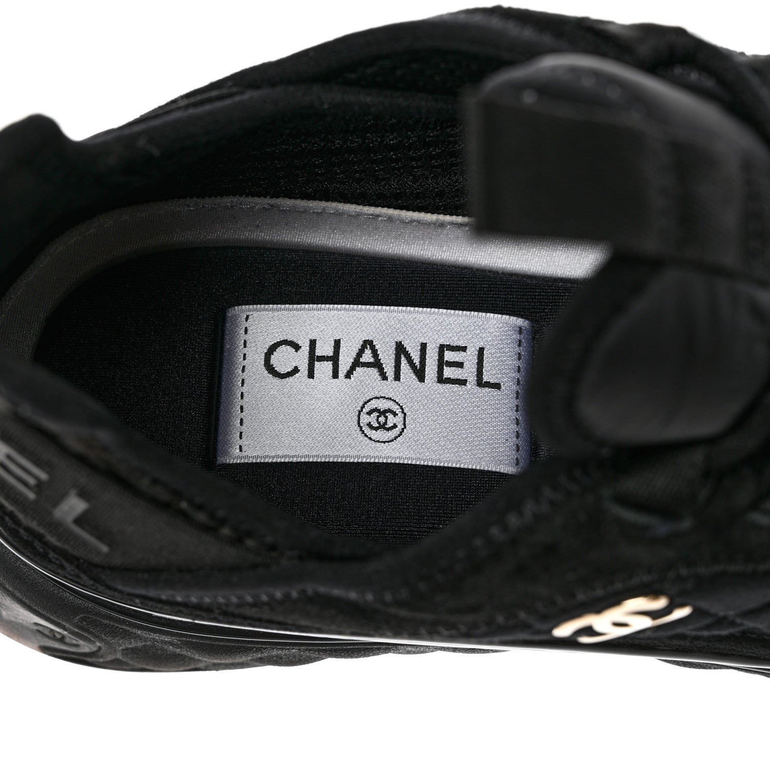 Chanel Nylon Suede Calfskin CC Sneakers 38 Black 7 of 9