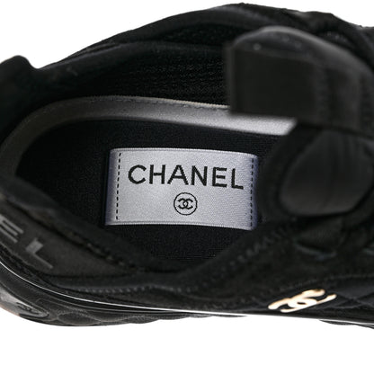 Chanel Nylon Suede Calfskin CC Sneakers 38 Black 7 of 9
