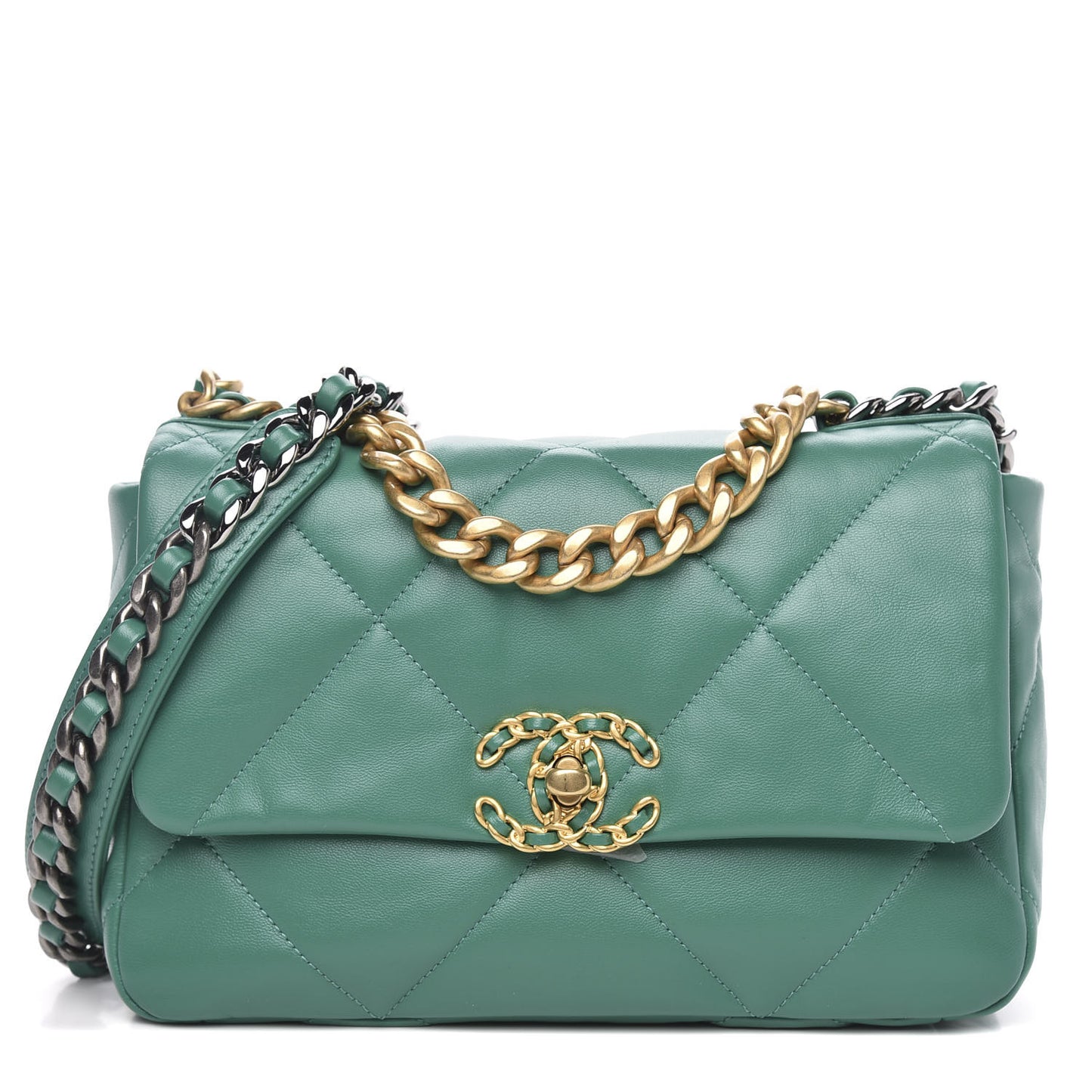 Lambskin Quilted Medium 19 Flap Green