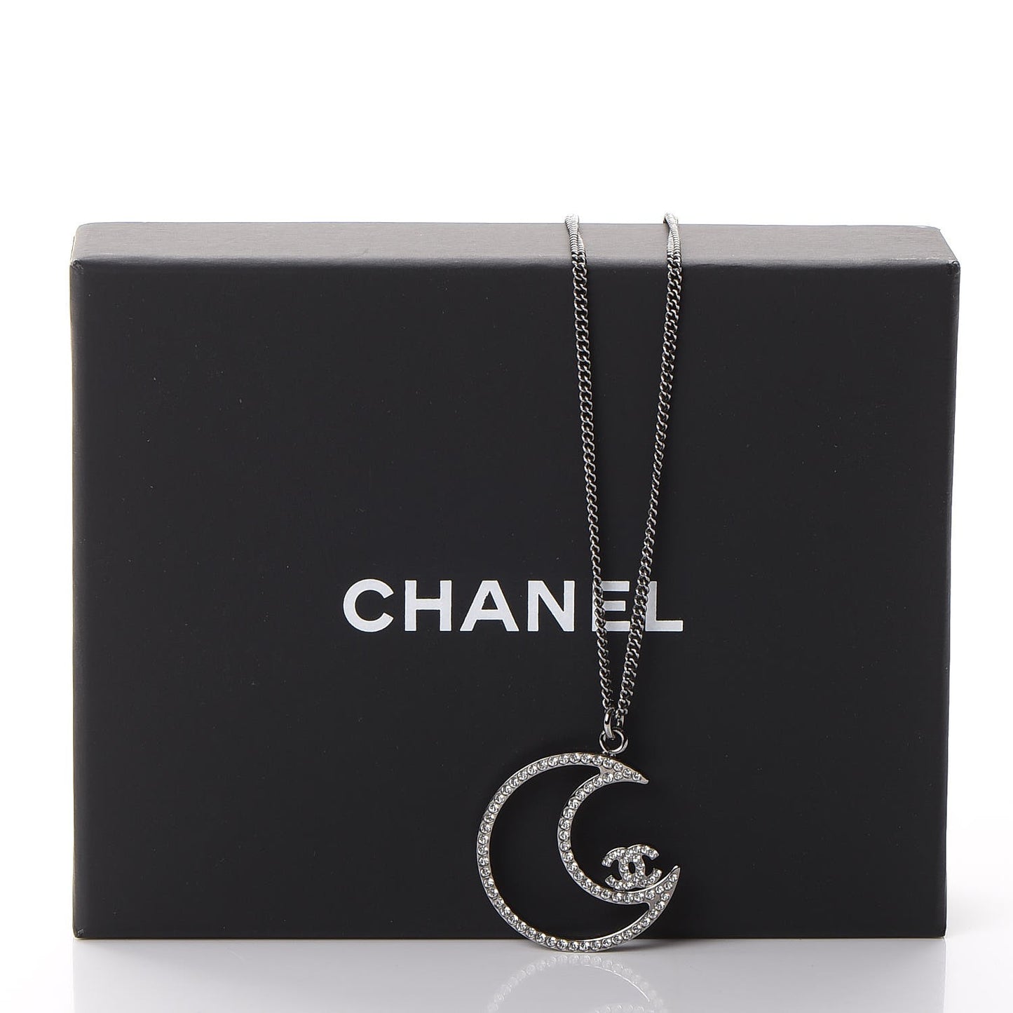 Ruthenium Crystal CC Moon Pendant Necklace