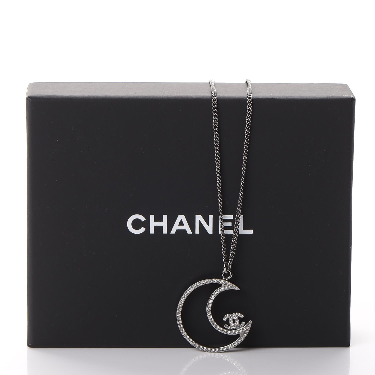 Chanel Ruthenium Crystal CC Moon Pendant Necklace 7 of 7