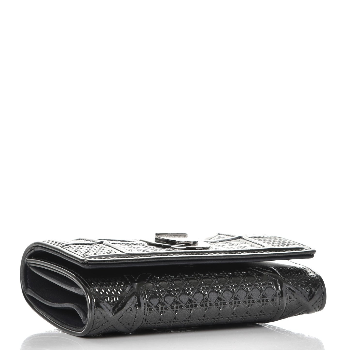 Metallic Patent Micro-Cannage Diorama Elancee Wallet Onyx Black
