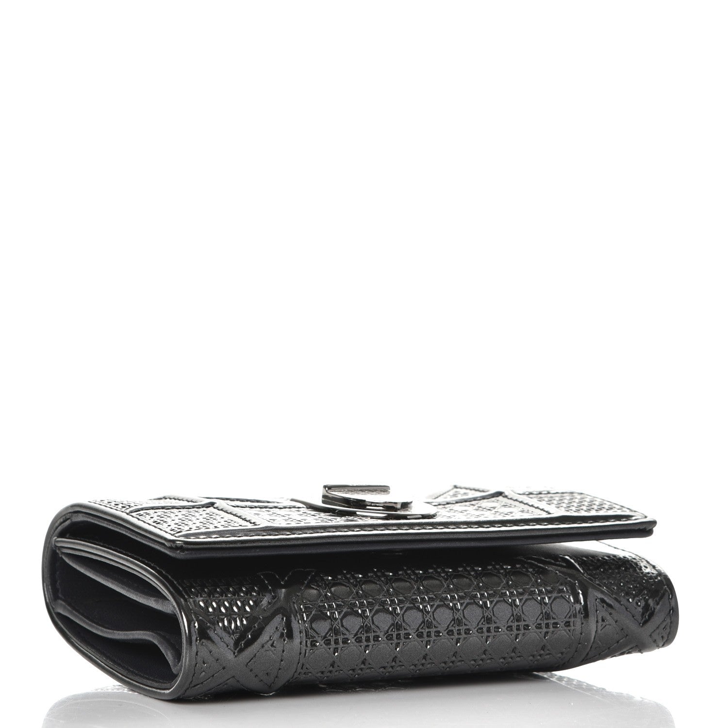 Christian Dior Metallic Patent Micro-Cannage Diorama Elancee Wallet Onyx Black 4 of 11