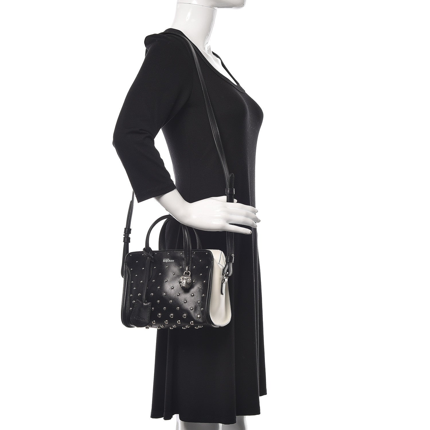 Alexander McQueen Calfskin Studded Mini Padlock Tote Black White 2 of 10