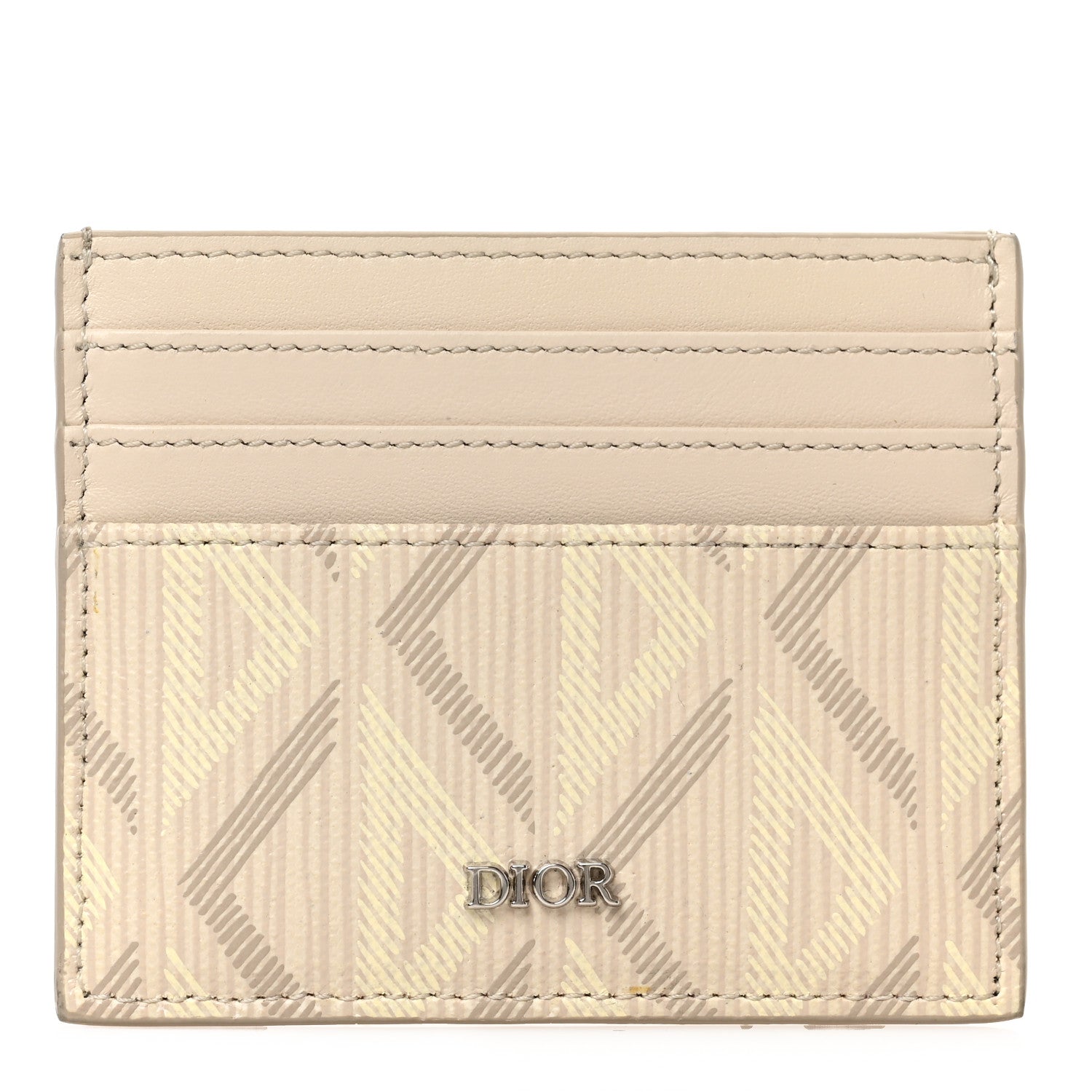 Christian Dior Calfskin CD Diamond Canvas Card Holder Natural 1 of 7