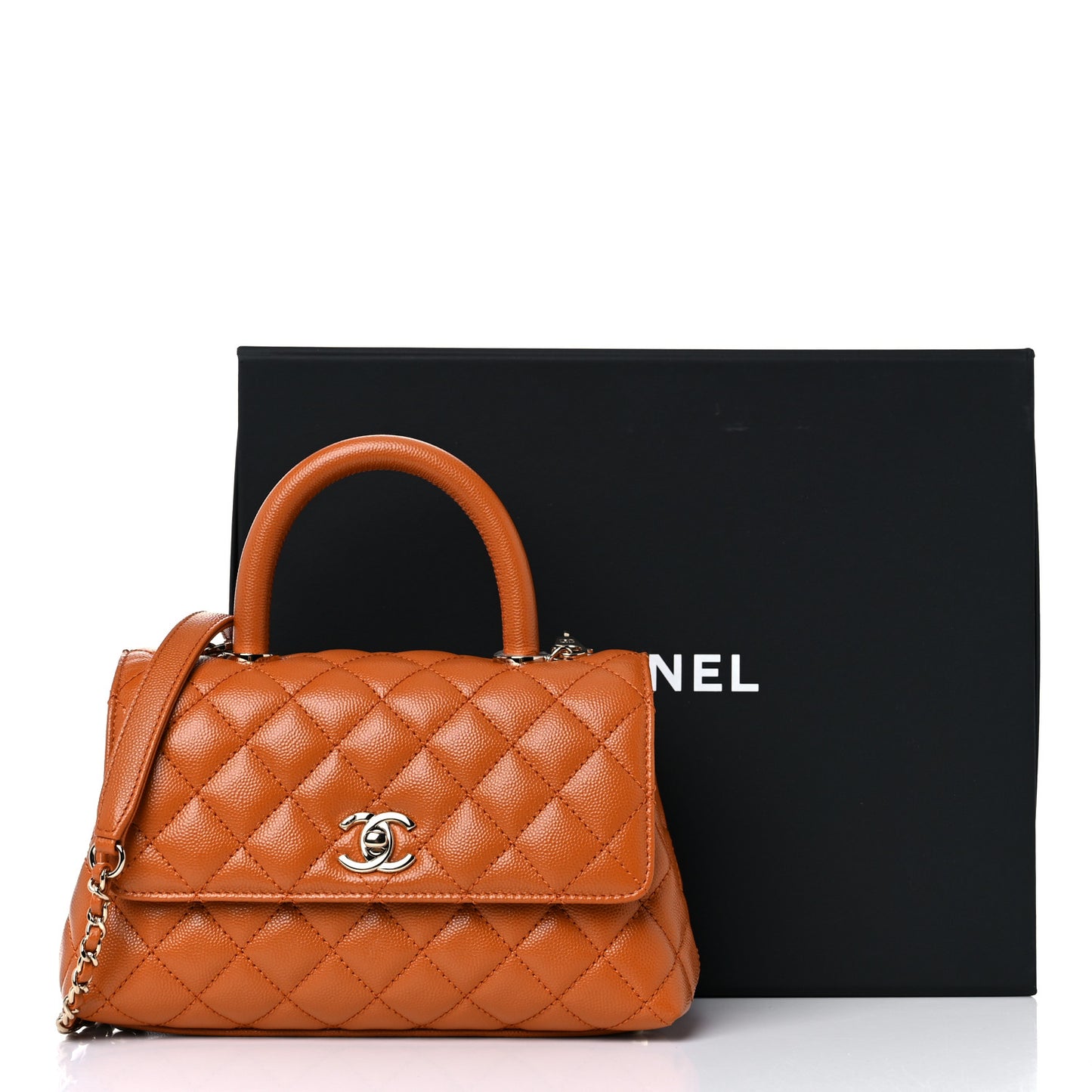 Caviar Quilted Mini Coco Handle Flap Light Brown