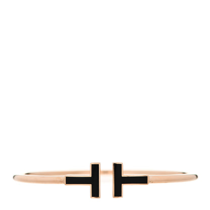 Tiffany 18K Rose Gold Black Onyx T Wire Bracelet 1 of 3